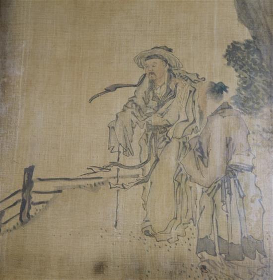 Chinese School, a pair of watercolours, 68 x 22cm and a scroll painting
